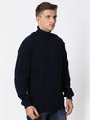 T-Base Men Navy Blue Solid Cotton Pullover