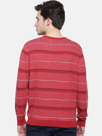T-Base Men Red Striped Sweater