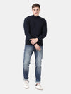 T-Base Men Navy Blue Solid Cotton Modal Turtle Neck Sweater