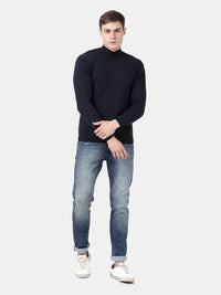 T-Base Men Navy Blue Solid Cotton Modal Turtle Neck Sweater