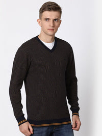 T-Base Men Charcoal & Mustard Quirky Printed Cotton Pullover