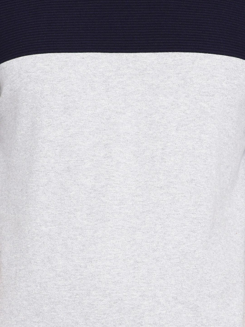 T-Base Men Grey & Navy Blue Colourblocked Pullover Sweater