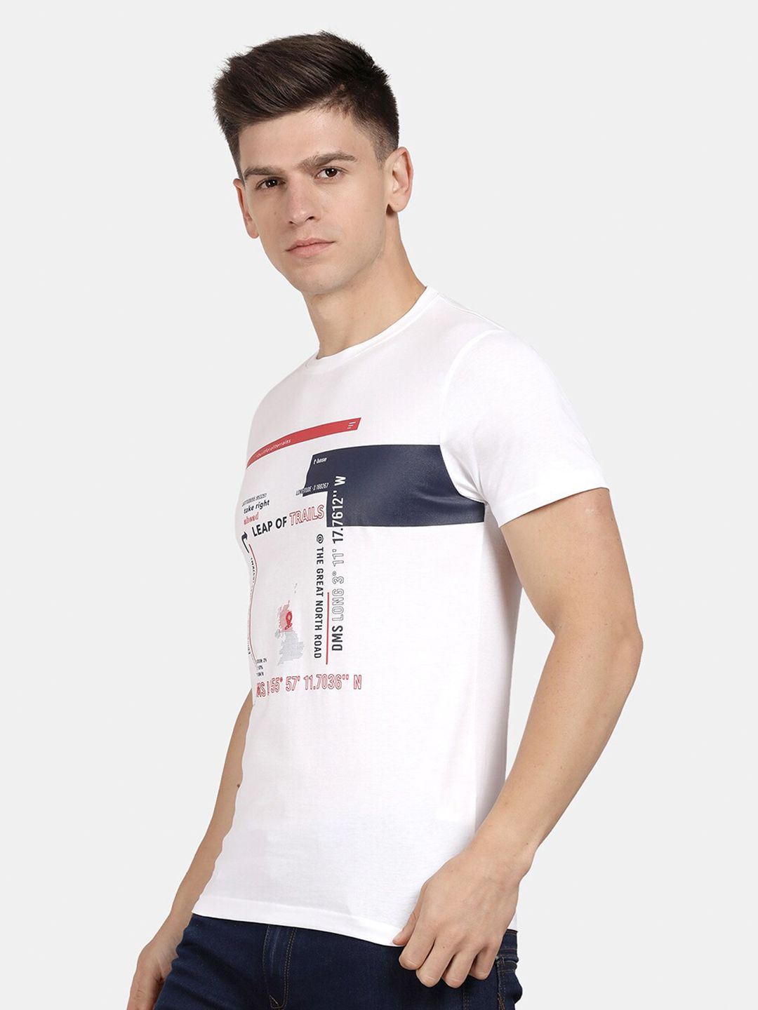T-Base Men Printed Round Neck Cotton T-Shirt - Main Image