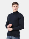 T-Base Men Navy Blue Solid Cotton Modal Turtle Neck Sweater