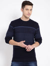 T-Base Men Navy Blue Striped Pullover Sweater