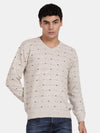 T-Base Geometric Printed V-Neck Woollen Pullover Sweater