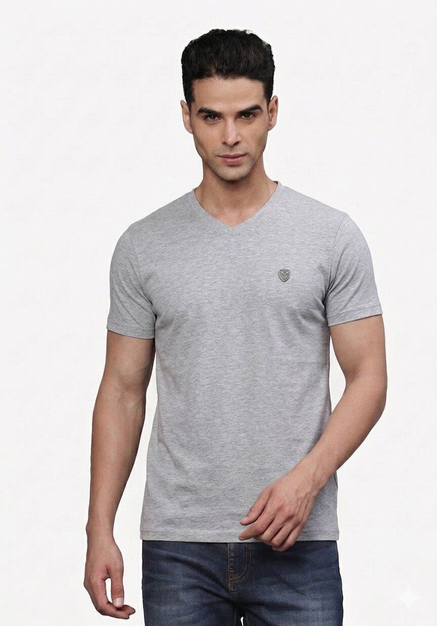 TBASE Men's Cotton Solid V-Neck T-Shirt | Short Sleeves | Regular Fit | Casual Everyday|Ocean Blue