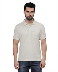 T-Base Men's Solid Polo T-Shirt |  Regular Fit | Half Sleeve | Polo Collar|IVORY