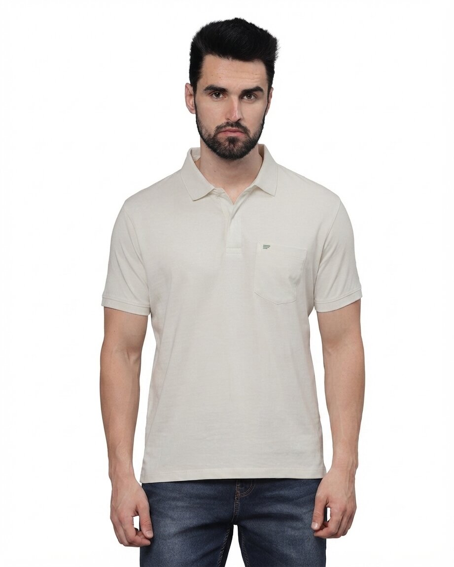 T-Base Men's Solid Polo T-Shirt |  Regular Fit | Half Sleeve | Polo Collar|IVORY