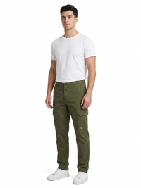 T-Base Men’s Ivy Olive Cargo Trouser | Mid-Rise Casual Utility Pants