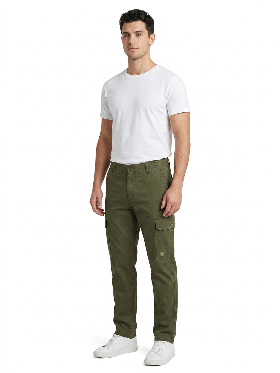 T-Base Men’s Ivy Olive Cargo Trouser | Mid-Rise Casual Utility Pants