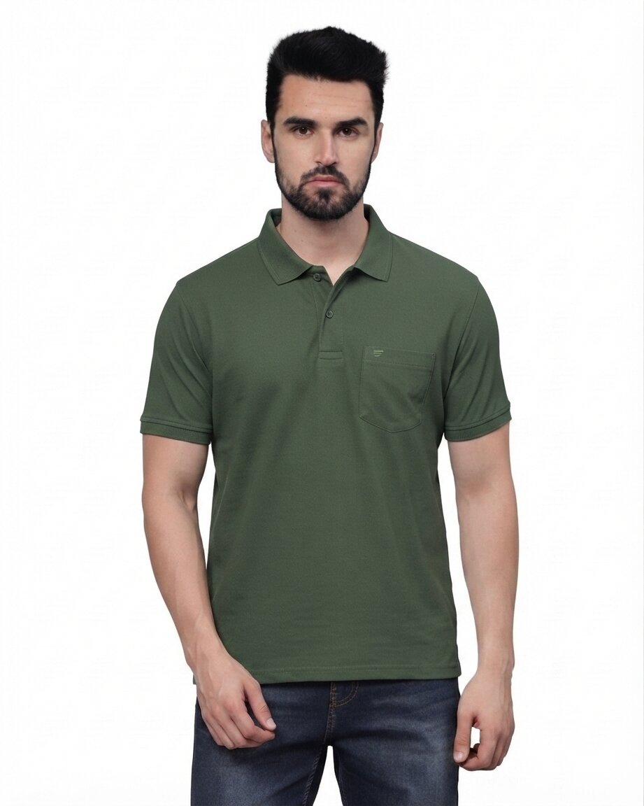 T-Base Men's Solid Polo T-Shirt |  Regular Fit | Half Sleeve | Polo Collar|ARMY OLIVE