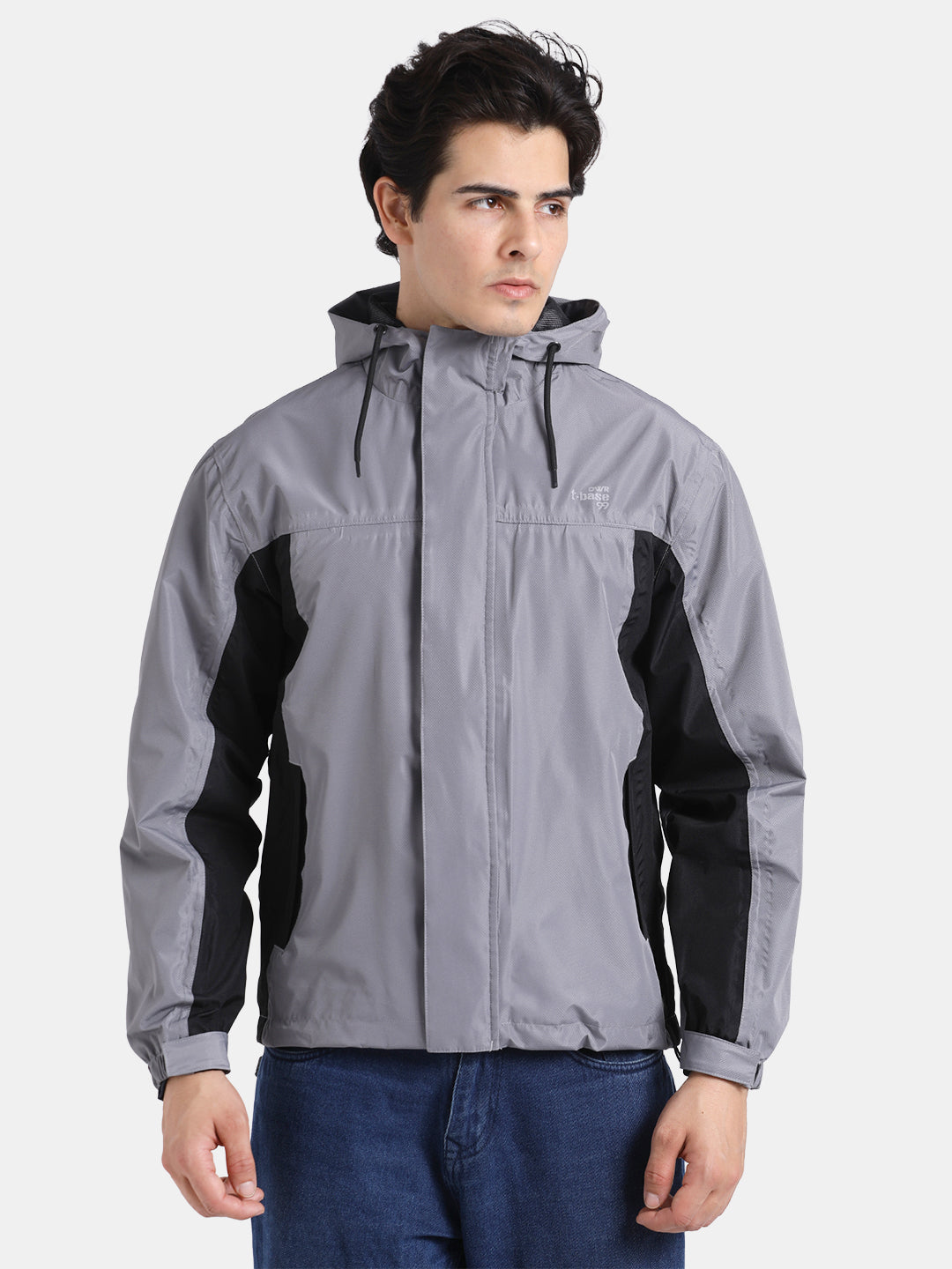 TBASE Men’s LIGHT GREY Waterproof Rain Jacket with Hood