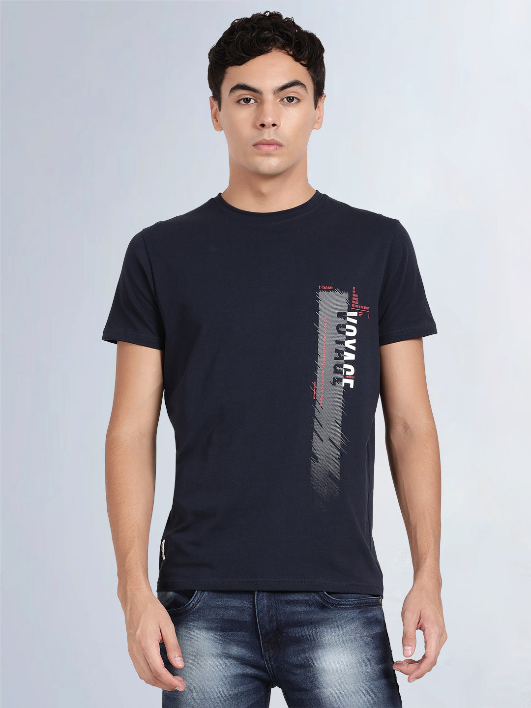 Half Sleeve Navy Crew Neck T-Shirt - Main Image