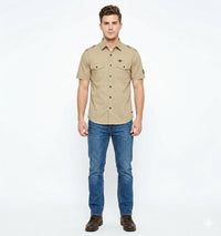 T-Base Men Regular Fit Cotton Casual Shirt | Short Sleeve|BEIGE