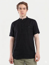 T-Base Men Regular Fit Cotton Casual Shirt | Short Sleeve|Black