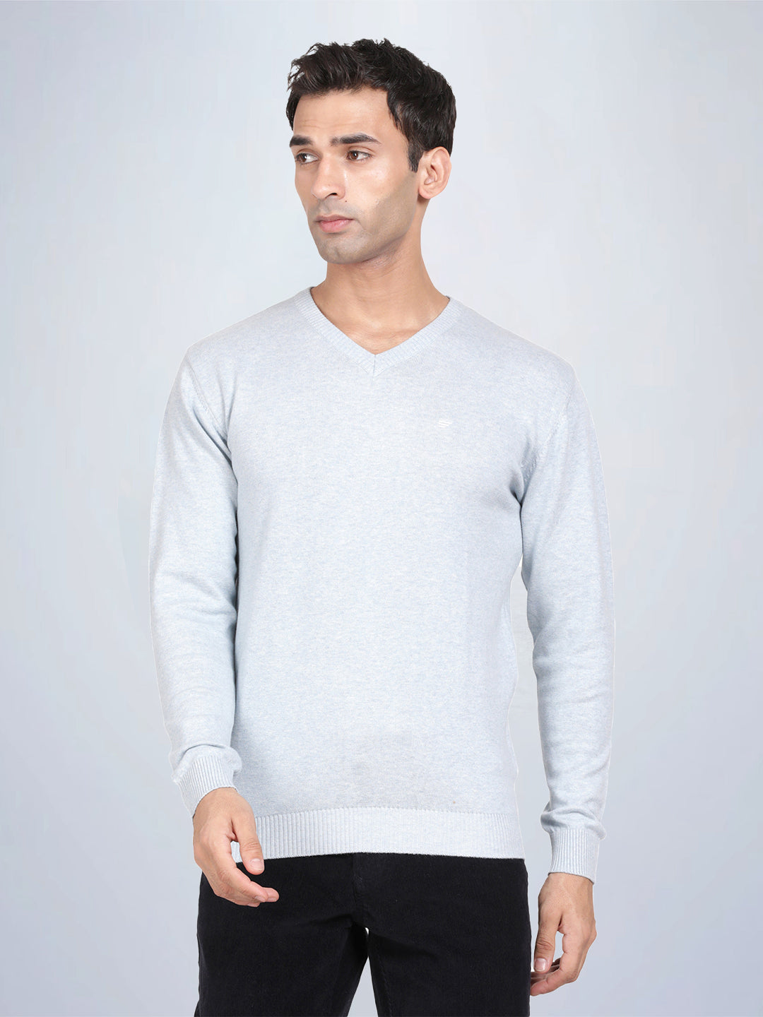 V Neck Sky Blue Melange Full Sleeve Pullover1