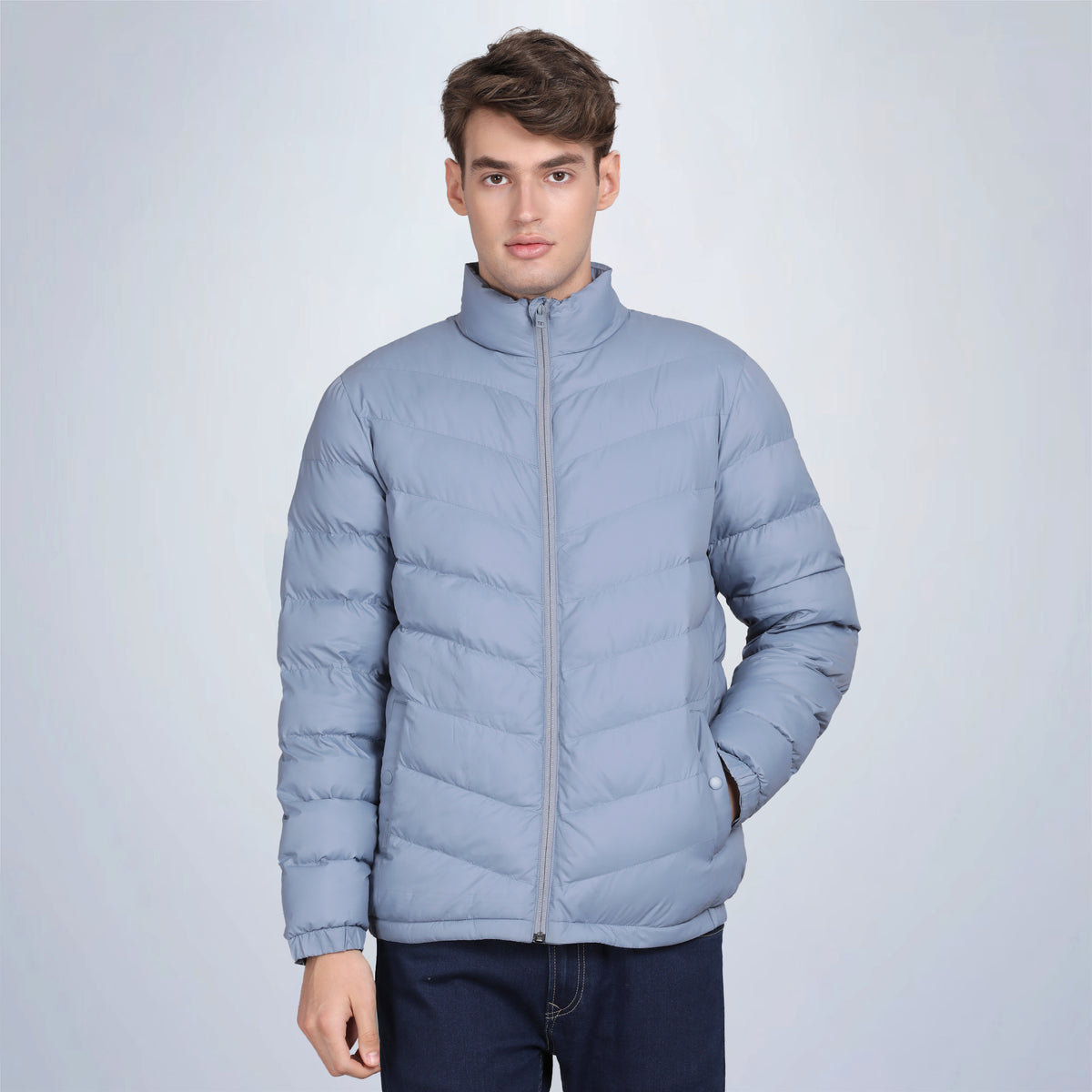 Men’s Classic Cloud Blue Polyester Jacket - Regular fit