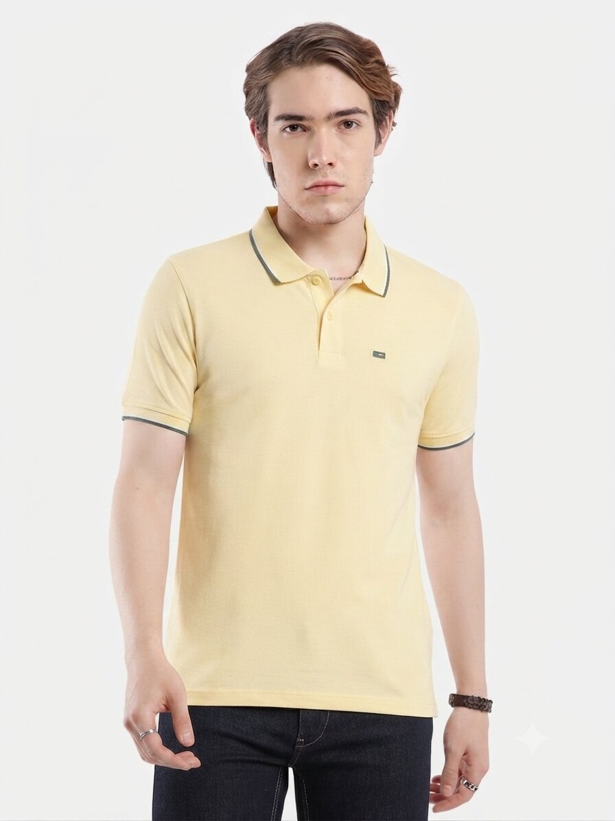 T-Base Men's Solid Polo T-Shirt |  Regular Fit | Half Sleeve | Polo Collar |Pale yellow