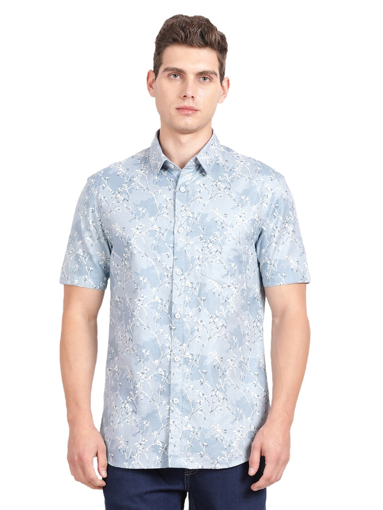 T-Base Men Regular Fit Cotton Casual Shirt | Short Sleeve|SLIGHT DENIM