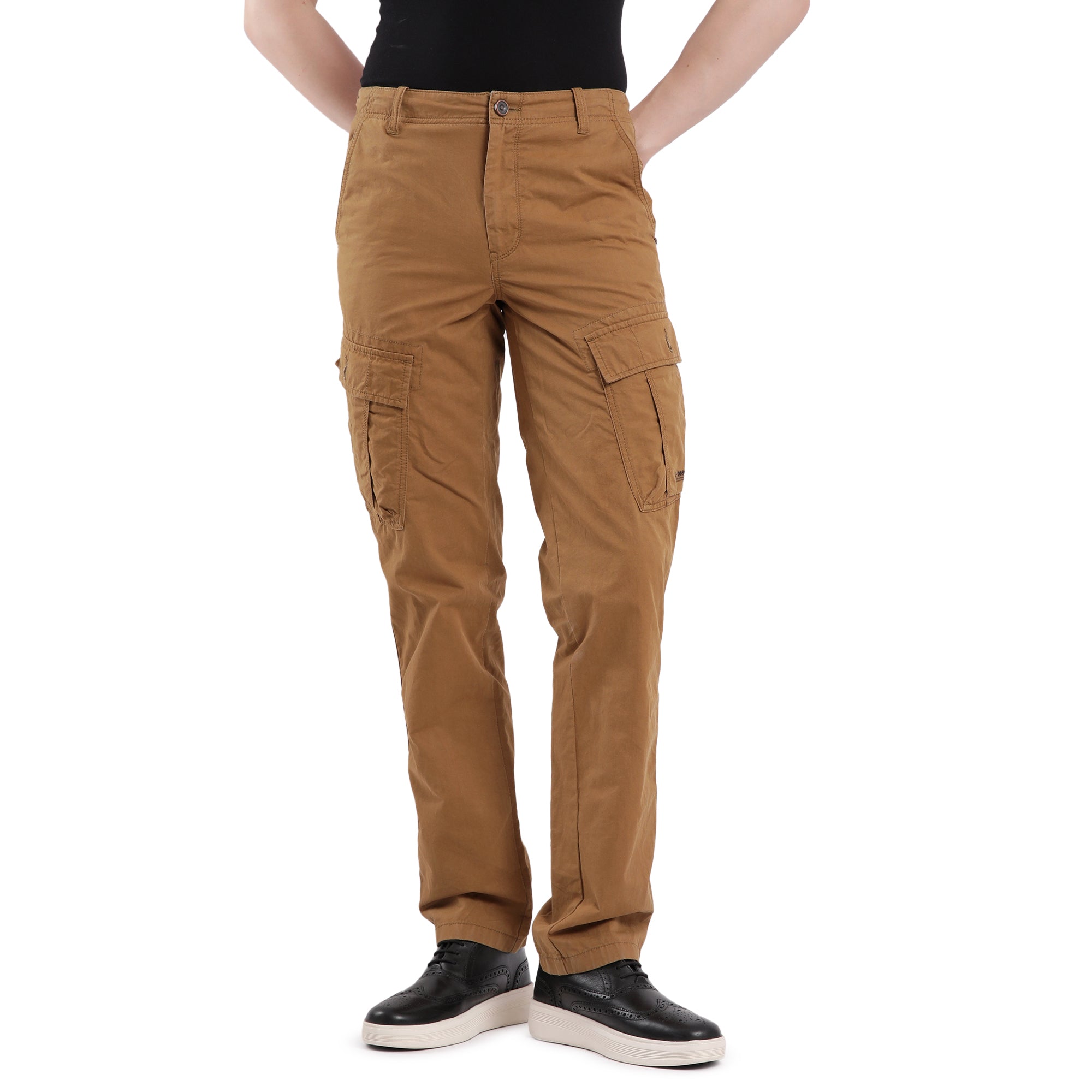 T-Base Men’s Whisky Cargo Trouser | Mid-Rise Casual Utility Pants with 6 Pockets