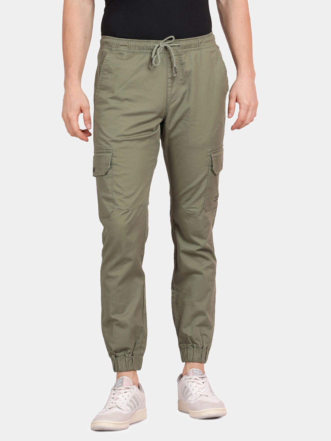 T-Base Men’s MT Olive Cargo Jogger Pants | Slim Fit Casual Utility Trousers