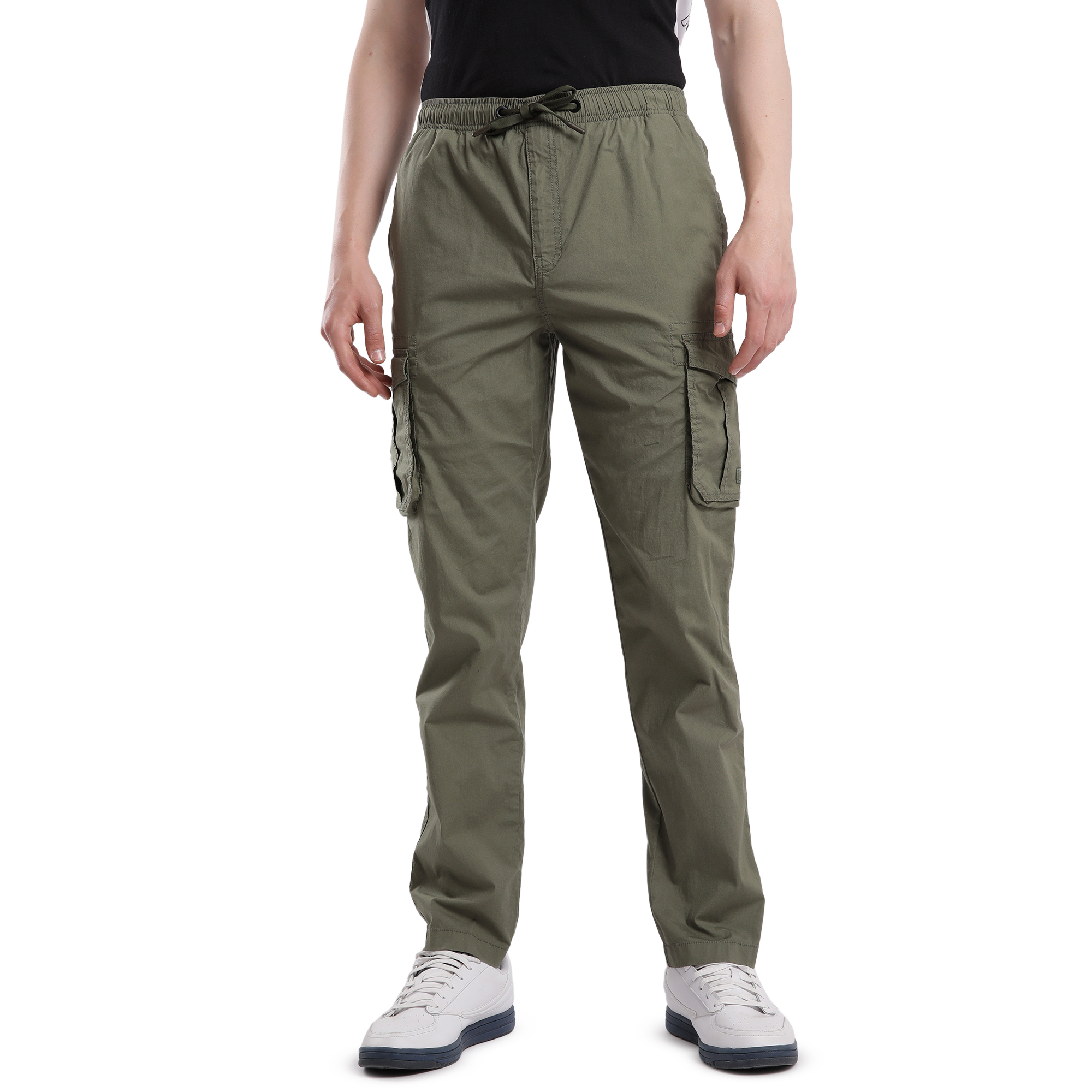T-Base Men’s Capulet Olive Cargo Trouser | Mid-Rise Casual Utility Pants with 6 Pockets