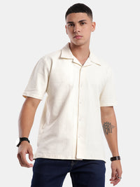 T-Base Men Regular Fit Cotton Casual Shirt | Short Sleeve|IVORY