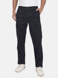 T-Base Men’s Navy Cargo Trouser | Mid-Rise Casual Utility Pants with 6 Pockets