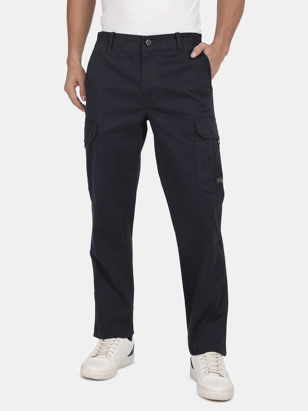 T-Base Men’s Navy Cargo Trouser | Mid-Rise Casual Utility Pants with 6 Pockets