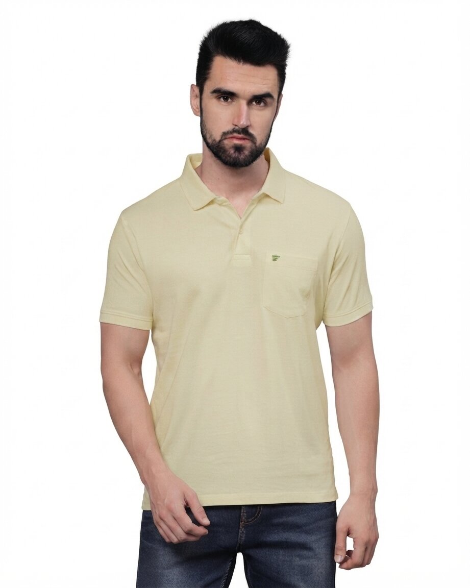 T-Base Men's Solid Polo T-Shirt |  Regular Fit | Half Sleeve | Polo Collar|DAFFODIL