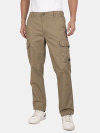 T-Base Men’s Khaki Cargo Trouser | Mid-Rise Casual Utility Pants with 6 Pockets