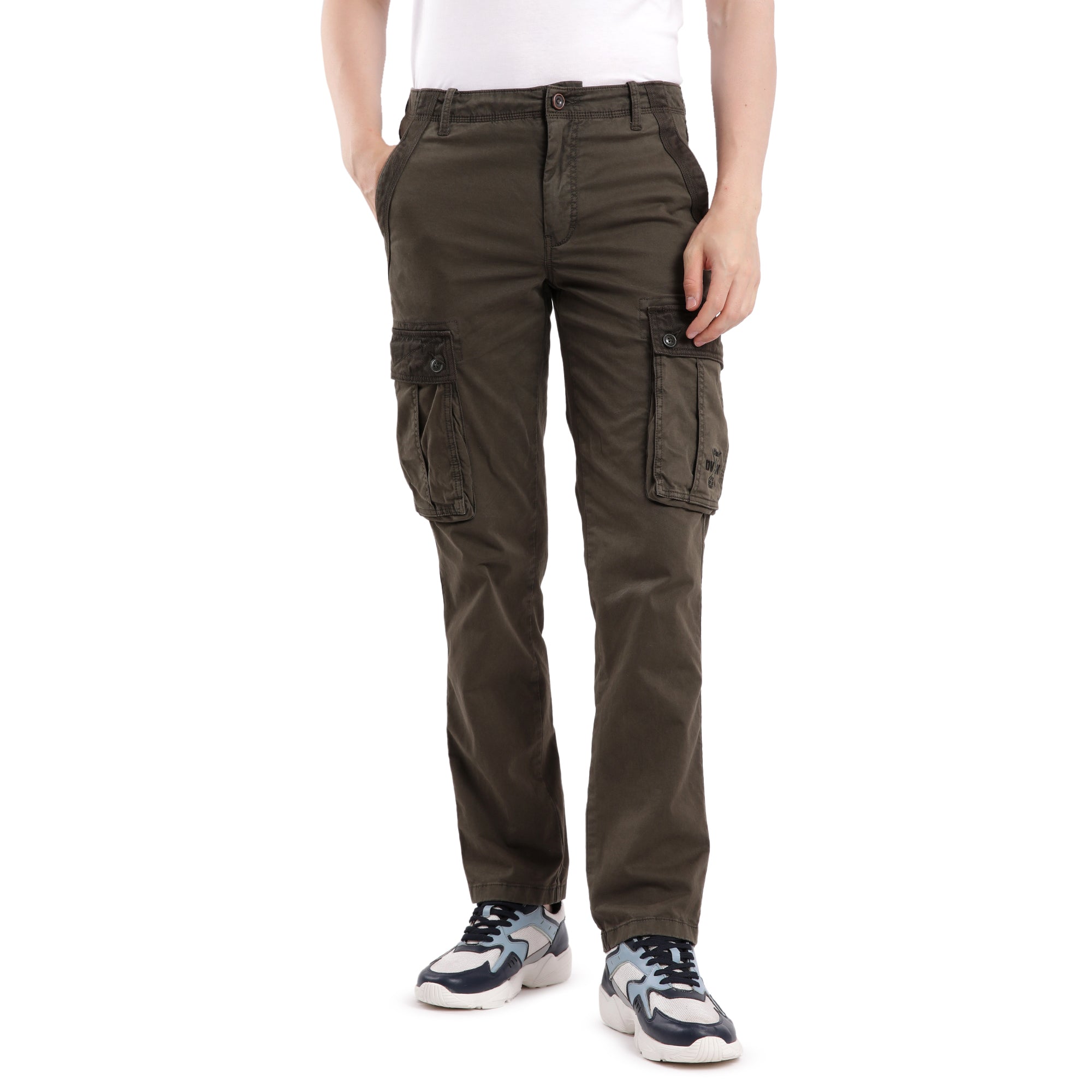 T-Base Men Mid-Rise Cotton Cargos Trousers|Olive Night