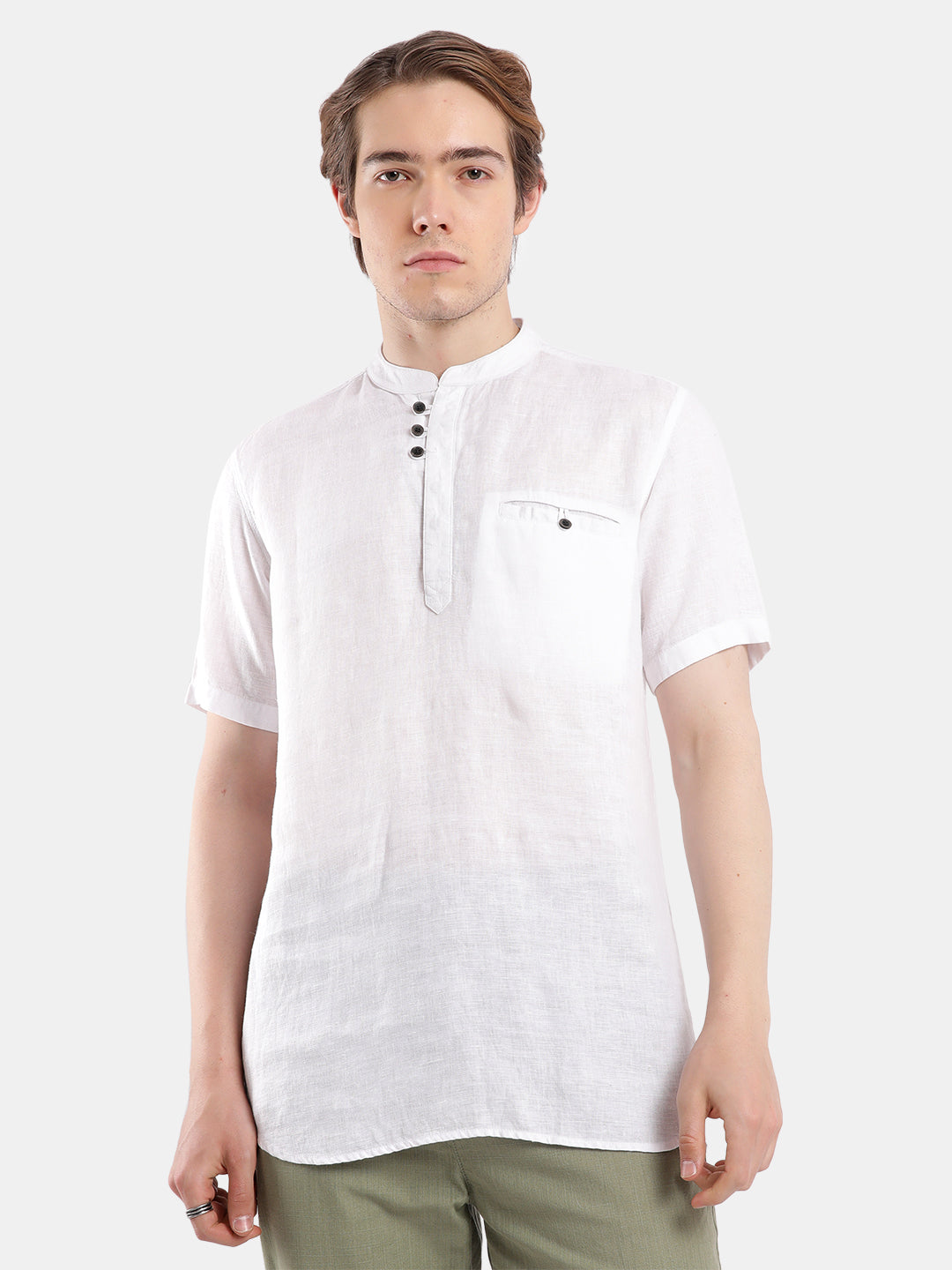 T-Base Men Regular Fit Cotton Casual Shirt | Short Sleeve|WHITE