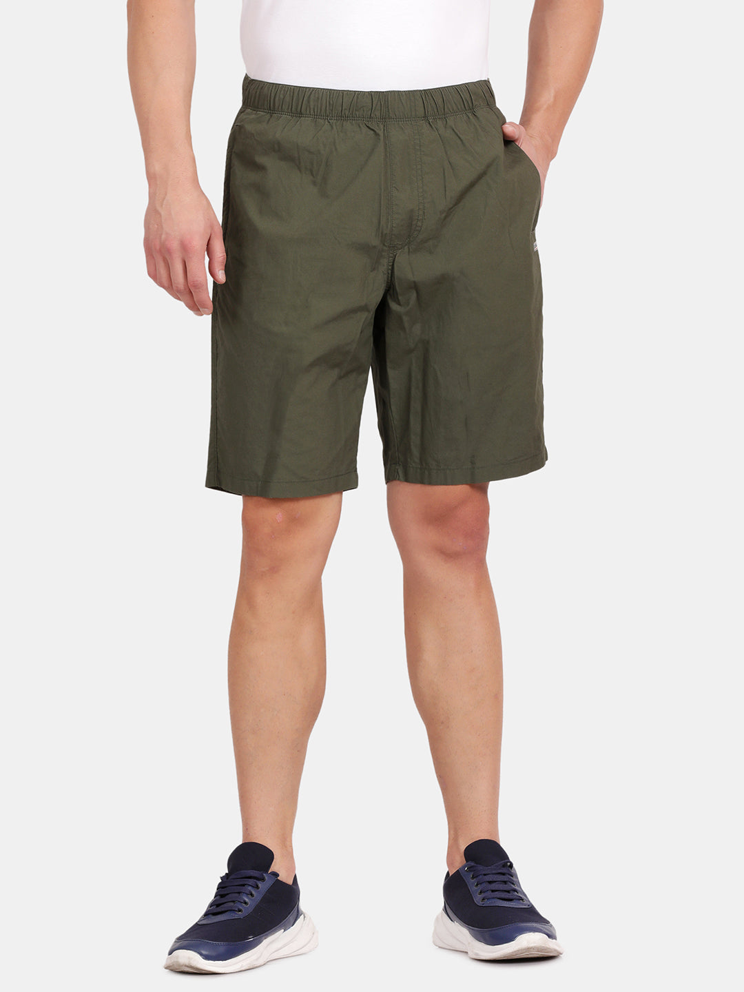 Tbase Men's Solid Regular Fit Cotton Shorts– Rifle green