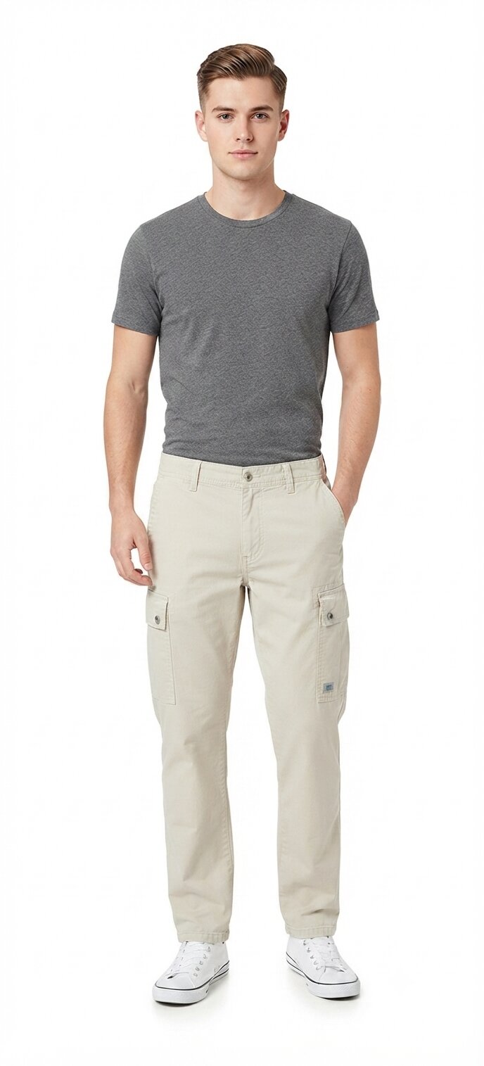 Tbase Men's Solid Original Fit Cargo Trousers | Lycra Fabric|PELICAN