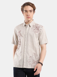 T-Base Men Regular Fit Cotton Casual Shirt | Short Sleeve|Natural