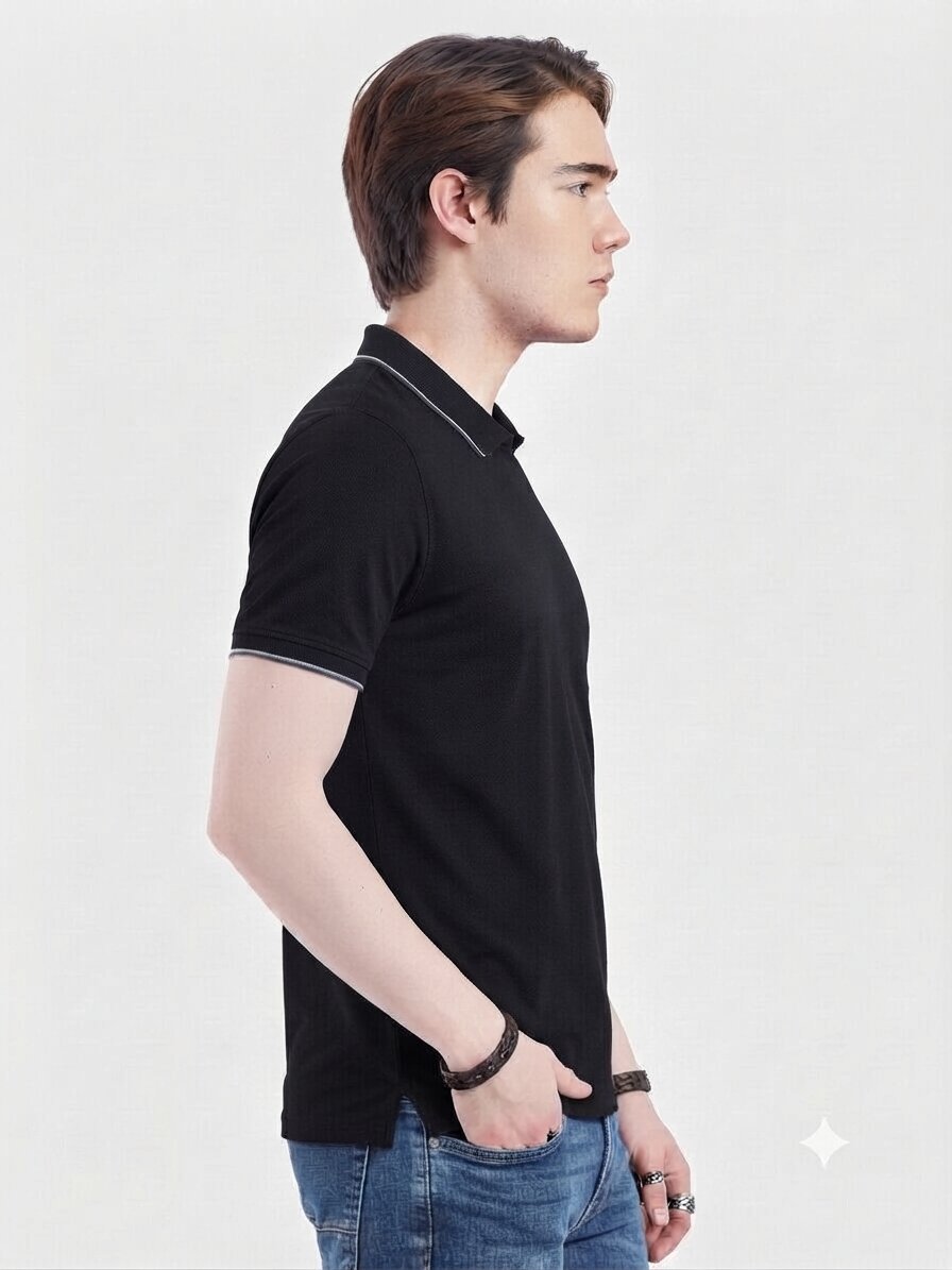 T-Base Men's Solid Polo T-Shirt |  Regular Fit | Half Sleeve | Polo Collar |Jet Black