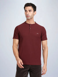 Half Sleeve Wine Henley T-Shirt