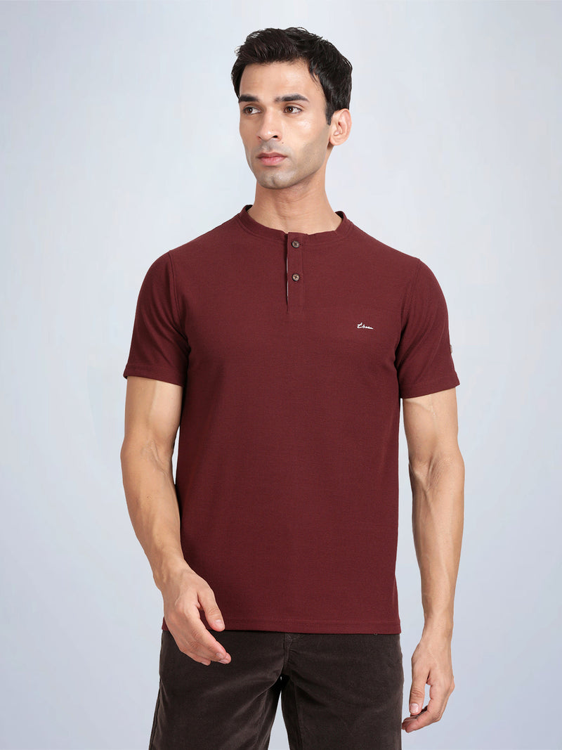 Half Sleeve Wine Henley T-Shirt