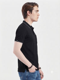 T-Base Men's Solid Polo T-Shirt |  Regular Fit | Half Sleeve | Polo Collar |Jet Black
