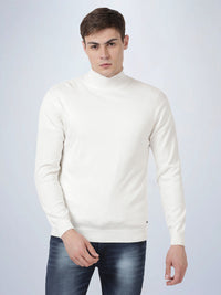 High Neck Off White Full Sleeve Pullover