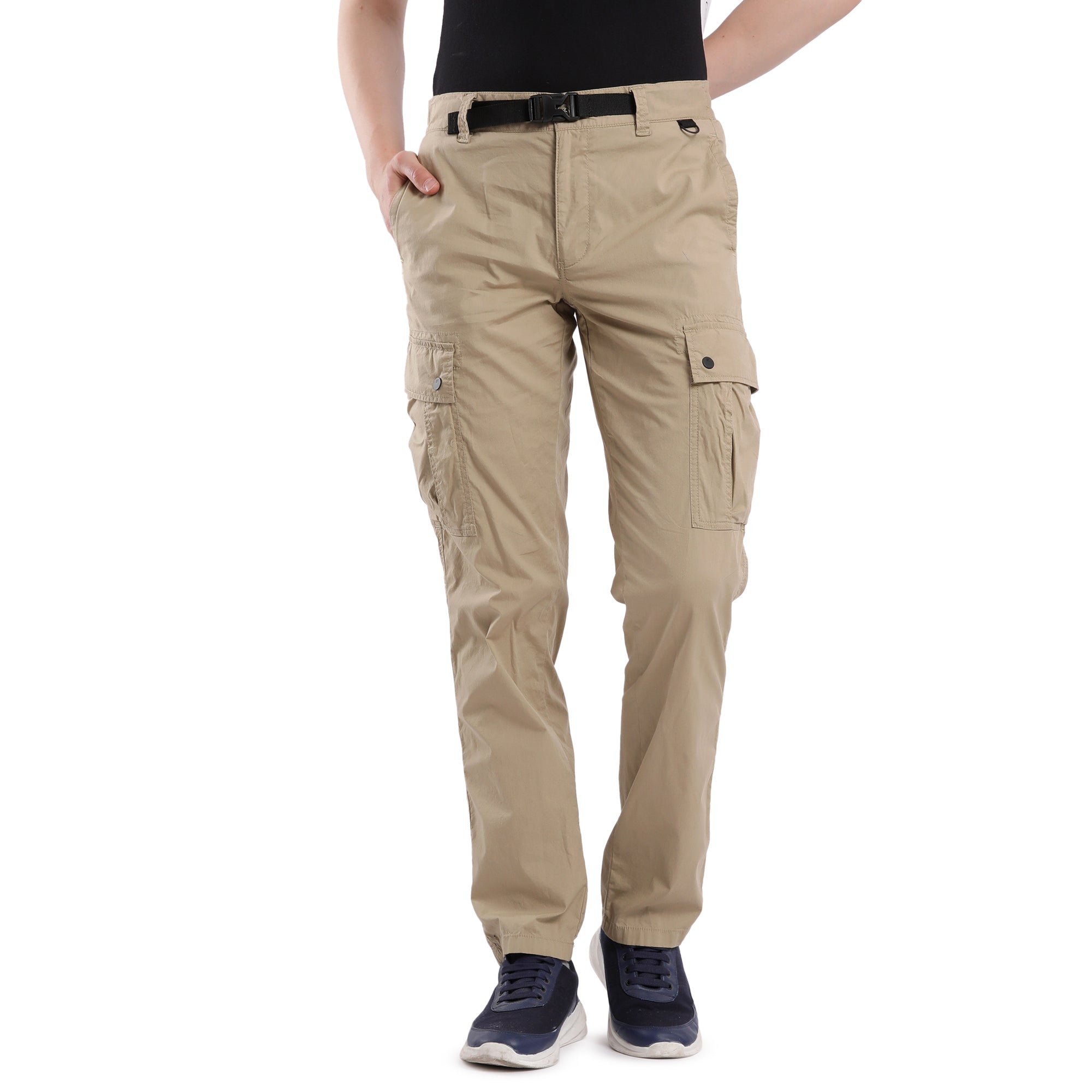 T-Base Men’s Oxward Tan Cargo Trouser | Mid-Rise Casual Utility Pants (Cotton)