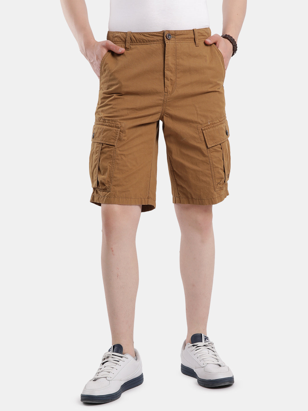 T-base Men's Casual Cargo Shorts | Mid-Rise | Regular Fit |Whiskey