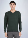 V Neck Dark Pine Melange Full Sleeve Pullover