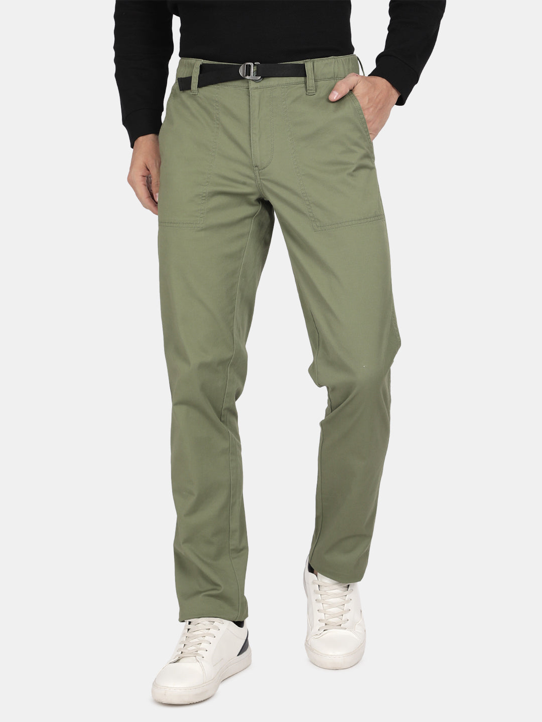 T-Base Men’s Sage Olive Cargo Trouser | Mid-Rise Casual Utility Pants with 4 Pockets