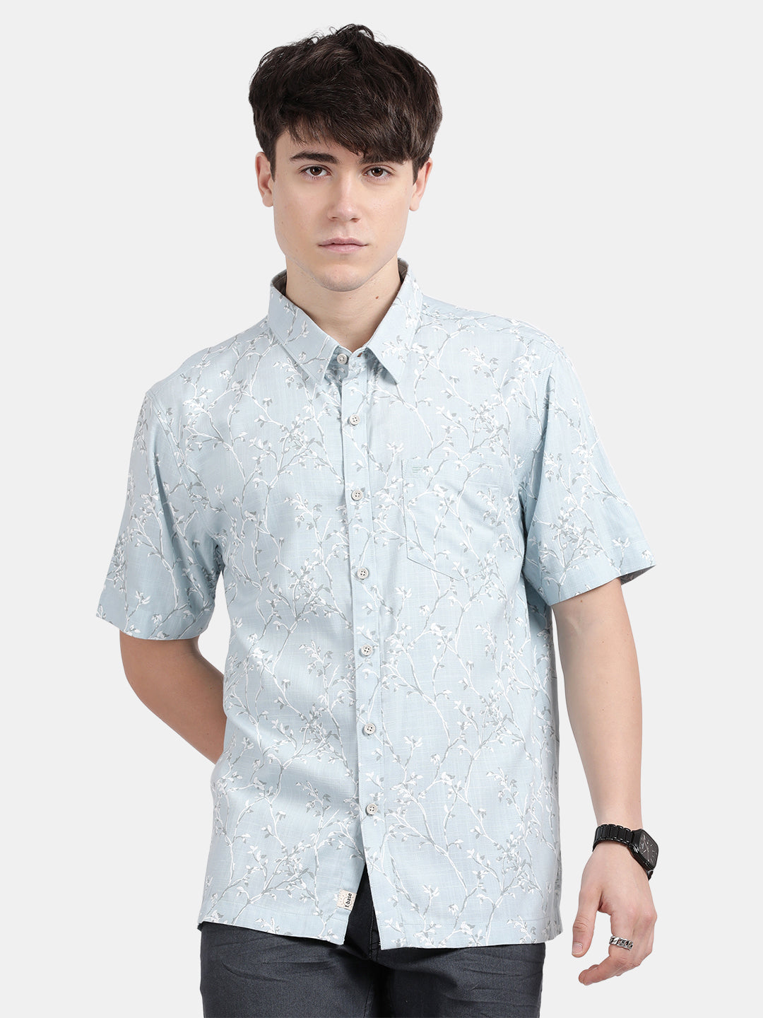 T-Base Men Regular Fit Cotton Casual Shirt | Short Sleeve|Mint Green