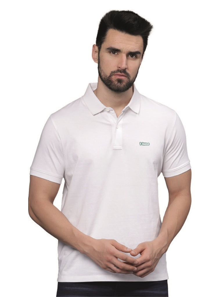 T-Base Men's Solid Polo T-Shirt |  Regular Fit | Half Sleeve | Polo Collar |BROKEN WHITE