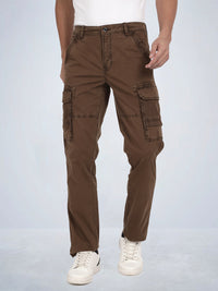 Tbase Men's Solid Original Fit Cargo Trousers | Lycra Fabric|Bark