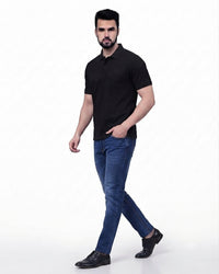 T-Base Men's Solid Polo T-Shirt |  Regular Fit | Half Sleeve | Polo Collar|Jet Black